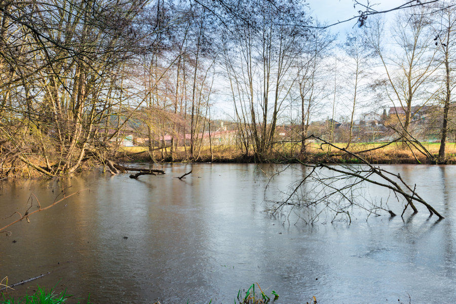 Zugefrorener Weiher beim Kocher in der Nähe von Waiblingen